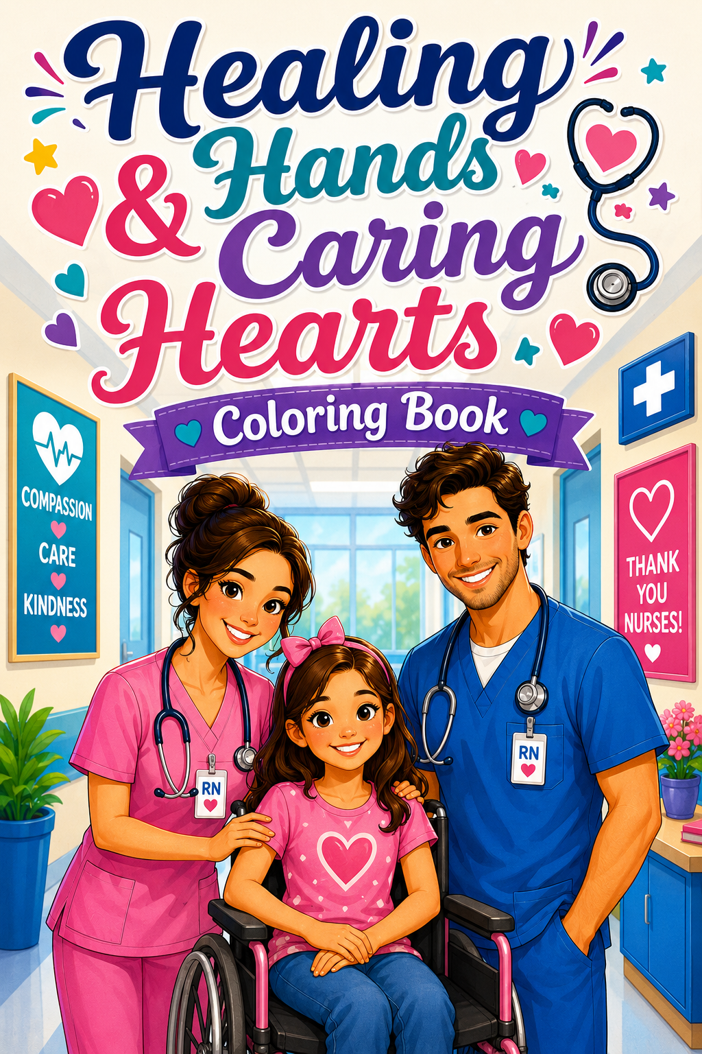 Healing Hands and Caring Hearts coloring book cover